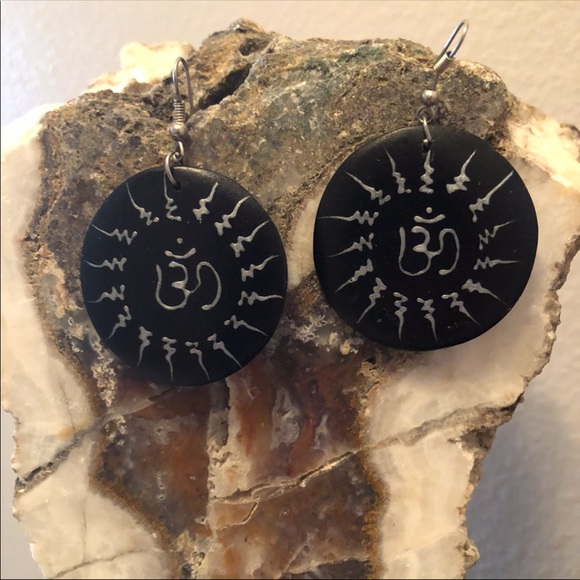 Wooden ‘OM’ Earrings - Picture 3 of 5